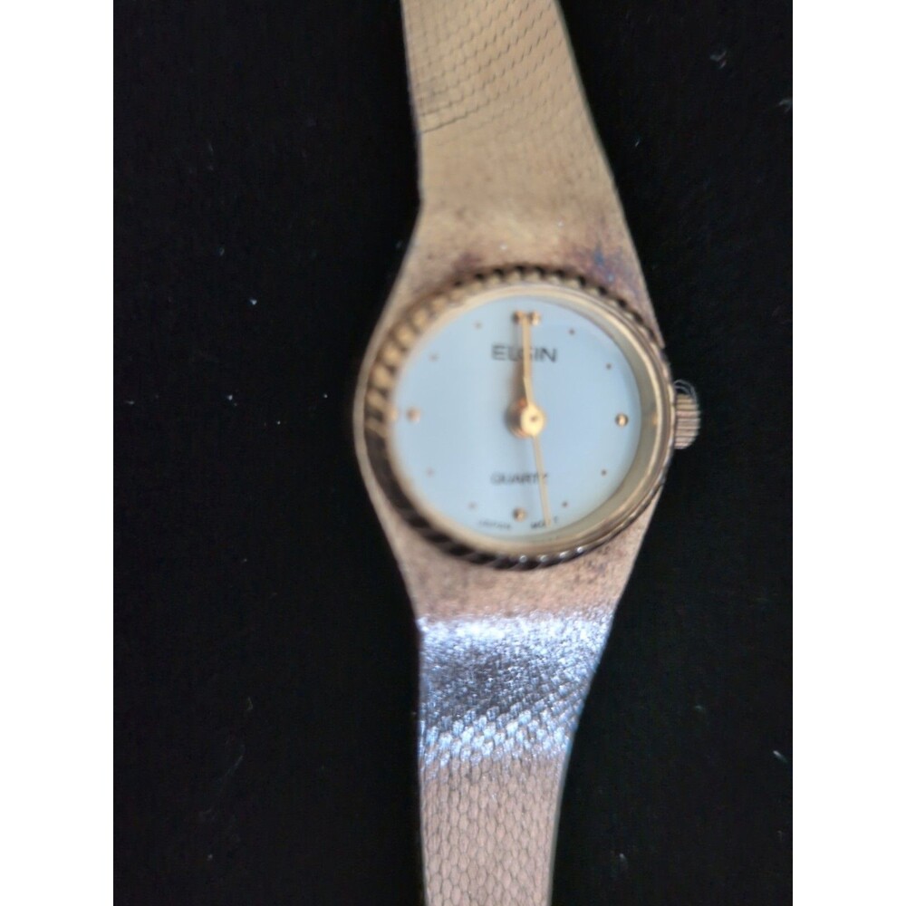 Women's Elgin Watch Japanese Movement Hong Kong Printed On Gold Band